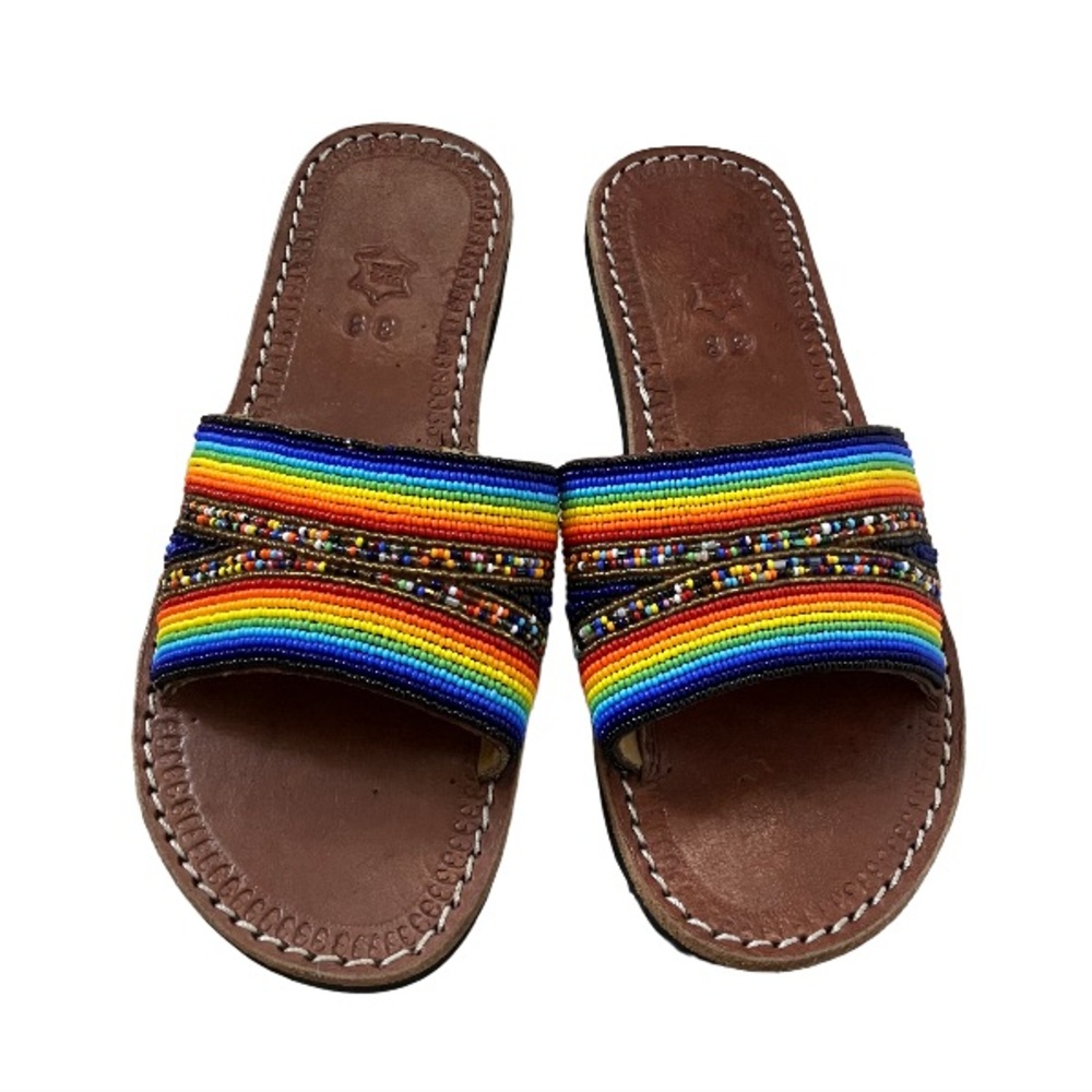 Vera Pella Beaded Leather Slides
